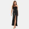 여름 고품질 검은 긴 조각 strapless v-neck 패션 꽉 드레스 나이트 클럽 파티 210527