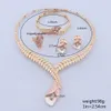 Women Wedding Jewellry Sets Party Crystal Necklace Bangle Ring Earring Gold Color Statement Accessories Jewelry Set