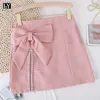 LY VAREY LIN Summer Casual Female Solid Color White Black A-line Short Skirts Women Sweet Bow High Waist Mini 210526