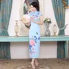 Etnisk Kläder Kortärmad Vintage Lady Qipao Sexig Slim Oriental Classic Cheongsam Traditionell Mandarin Collar Kinesisk Klänning Hostess Prom