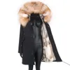 Real Fur Coat Vinterjacka Kvinnor Mode Real Fur Liner Long Parka Vattentät Naturlig Fur Collar Hood Tjock varm kappa 211019