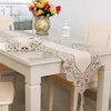 Europe Satin Table Runner Embroidered Floral Tables Cover 40x180/200/220cm Dustproof Wedding Decoration Runners Home Textile 210628