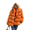 faux fur coat winter fashion hooded Fox jacket overcoat solid outerwear autumn thick keep warm womens tops klw5746