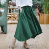 Johnature Women Vintage Skirt 2022 Spring And Summer Solid Color Cotton Big Hemline Elegant A- Line Irregular Long Skirts