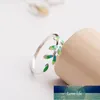 Argento verde sterlina spara rami foglie anelli per donna uomo anello aperto smaltato regolabile regalo per ragazze