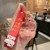 Creative Fashion Lucky Cat Transparent Floating Bottle Keychain Female Cute Acrylic Doll Keychain Car Pendant Jewelry Gift G1019