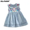 Aile Coelho Meninas Denim Denim Princesa Vestido Bordado Sem Mangas Alta Qualidade Casual Confortável Roupas Infantil K1 Q0716