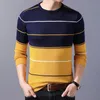 Nya Mäns Höst Vinter Pullover Ull Slim Fit Stickad Varm Tröja Striped Man Brand Kläder Casual Pull Homme Plus Storlek XXXL