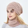 Bonnet/crâne casquettes mode femmes hiver Skullies bonnets ensemble chaud bonnet tricoté thermique chapeau femme extérieur doux couverture écharpe