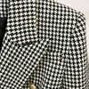 Alta rua est designer jaqueta feminina leão feminino botões duplo breasted tweed houndstooth blazer 210521