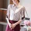 Klassieke chiffon blouse vrouwelijke elegante print losse lange mouwen shirts vrouwen shirt dame eenvoudige stijl tops kleding Blusas 10881 210521