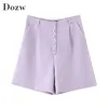 Summer Solid Casual Shorts Women Fashion High Waist Button Fly Purple Side Pockets Streetwear Ladies Bottoms 210515