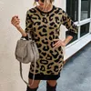 Suéter de punto Otoño Invierno Moda Bolso de leopardo Cadera Vestido de suéter de punto delgado Vestido de lana de mujer Suéteres de cuello redondo completo 210514