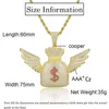 Pendant Necklaces Hip Hop Full Cubic Zircon Angel Wing US Dollar Purse Money Bag Pendants Necklace For Men Iced Out Bling Jewelry Christmas