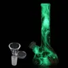 Beaker bong 7.4'' water pipe silicone bongs smoking dab rigs color printing Glow in the dark straight hookah hookahs for cigarette