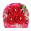 Katoenen bloemen met parel tulband petten pasgeboren baby muts caps meisjes fotografie rekwisieten zachte hoed peuter kinder mutsen headwrap accessoires