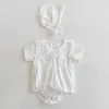 0-3Yrs Summer Infant Baby Jumpsuits Girls Short Sleeve Clothes Clothing Rompers + Hat 210429