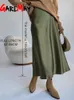 Saia longa de cetim feminino midi elegante cintura alta verde outono escritório a linha sólida vintage seda roxo para mulher 220224