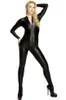 Schwarz glänzendes Lycra-Metallic-Catsuit-Kostüm mit Reißverschluss vorne, Unisex, sexy Body, Kostüme, Outfit ohne Kopf, Hand, Halloween-Party, schick, Dr28756670