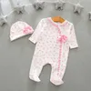 Baby bawełniane ubrania Boże Narodzenie dziewczynka body łuk romper zestaw kombinezon kapelusz 2 pc cute niemowląt dziewczyny pajacyki garnitur 210515