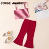 Wholesale Summer Girl 2-pcs Sets Sling Striped Sleeveless Waffle Top + Solid Color Flared Trousers Kids Outfits E002 210610