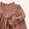 Printemps enfant en bas âge bébé fille à manches longues vêtements filles tenue décontractée col floral lin coton robes enfants vêtements 210521