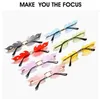 Unique Rimless Flame Shape Women Solglasögon Märke Designer Rensa Ocean Lens Glasögon Ladies Sun Glasses Oculos de Sol UV400