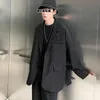 Hommes solide noir Blazers simple boutonnage coréen Chic décontracté surdimensionné vêtements pour hommes poches Ins Simple ample BF hommes costumes