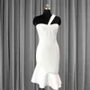 White Ruffles Dresses Women Sexy One Shoulder Bodycon High Waist Slim Evening Party Occasion Robe Plus Size for Ladies Summer 210527