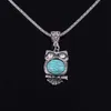 Femmes hibou tibétain argent turquoise pendentif colliers DMTQN029 cadeau de mode style national femmes collier à faire soi-même pendentifs