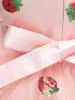 아기 스팽글 삽입 딸기 패턴 활 프론트 메쉬 가운 복장