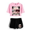 Hot Cute Print My Hero Academia Exposed Navel White T-shirt + Black Shorts Kvinnors Två-Piece Sets Casual Girl's Summer Passit Y0702