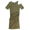 FABPOP летний дизайн с коротким рукавом о шеи плечо, выладая высокая талия эластичные тонкие мини-платья женщин GB510 210709