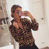 Kvinnor Blus Leopard Skriv ut Top Långärmad V-Neck Snake Skin Print Shirt Streetwear Kvinna Höst Lösa Kvinnor Blusar Och Toppar X0521