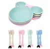 3 stks tarwe stro baby cartoon servies set kinderen gerechten kinderen diner platos baby voeding plaat training kom lepel vork