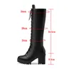 Bottes Automne Femmes Plate-forme Genou Haute Pu Cuir Chunky Talon Long À Lacets Fermeture À Glissière Chaussures Femme Noir Blanc