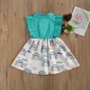 0-5Y Lato Niemowlę Berbeć Baby Kid Girl Sukienka Ruffles Rainbow Drukuj sukienki dla dziewczynek ubrania kostiumy 210515