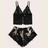 Kvinnor Sleepwear Underwear Set Silk Pyjamas Women Nightdress Lingerie Robes Three Piece Out of Black Crane 2112023244970