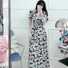 long floral Dress for women Summer wear Short Sleeve v neck elegant print polyester sundress Sexy Ladies loose Dresses 210602