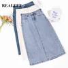 Sommer Lange Jean Röcke Weibliche Vintage Hohe Taille Zurück Split Casual Lose Frühling Midi Länge A-Line Damen 210428