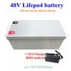 48V 100AH ​​150AH 160AH 180AH 200Ah LIFEPO4 Lithium Batteri BMS 16s för inverter Solenergi Storage Båt husbil + 10A laddare