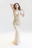 Luxury Zuhair Murad Crystal Dresses Evening Wear Dubai One Shoulder Rhinestone Formal Gowns Muslim Long Sleeve Gold Prom Dresses