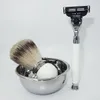 WLONG Silver Tip Soft Honey Puer Badger Hair Shaving Brush and Bowl Set with Foaming Soap Mug Cup