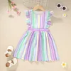 Девушки радуги без рукавов платья Sumner 2021 Последние детские бутик одежды 1-5T детей рюшанные рукава хлопковое платье