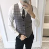 Homens Clássicos Coletes Plaid Formal Negócios Coletes Casuais Casuais Sem Mangas Plus Size Waistcoat Slim Fit Tuxedo Terno Coletes 210527