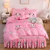 4PC / set Bed kjol +2 örngott + Duvet Cover Polyester Sheet för bröllop Housewarming Gift med elastiskt band 210706