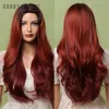 Ombre Brown Red Body Wave Wigs for Black Women Halloween Cosplay Party Synthetic Middle Part Hair Wig Heat Resistantfactory direct