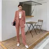 Streetwear Solid Slender OL Casual Elegance Formal Chic Blazers+Straight High Quality Slim Pants Suits 2 Piece Sets 210421