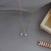 Woozu 14k позолоченный 925 стерлингового серебра стерлингового серебра сладкий жемчужный лук подвеска цепи цепи ожерелье для женщин корейский бабочка подарок ювелирных изделий