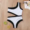 Letnie dzieci Zestawy Dorywczo Pojedynczy Ramię Bez Rękawów Topy Patchwork Bikini Spodenki 2 Sztuk Dziewczyna Chłopcy Ubrania Zestaw 1-6t 210629